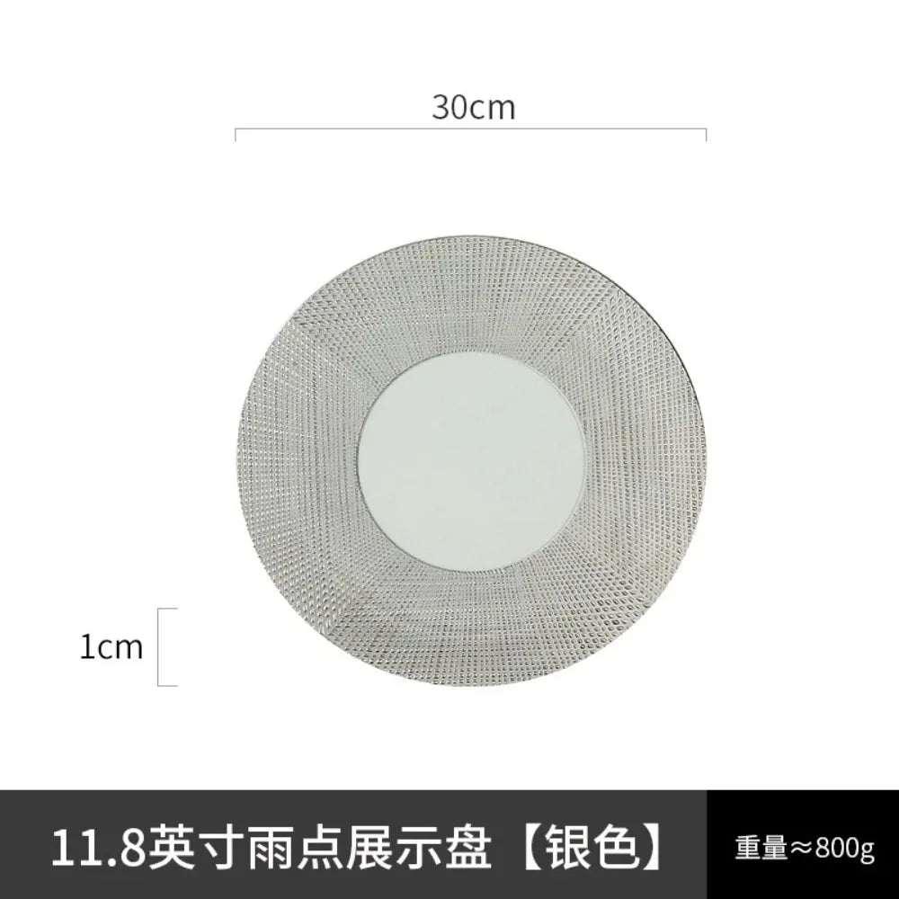 11.8 Inch Plated Gold and Silver Ceramic Plate Serving Plate Steak Tray Dessert Tray Molecular Cooking Tableware Dinner Plates
