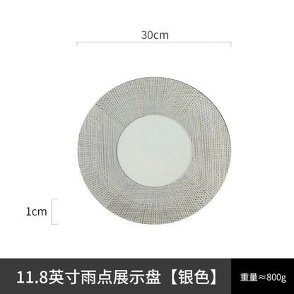 11.8 Inch Plated Gold and Silver Ceramic Plate Serving Plate Steak Tray Dessert Tray Molecular Cooking Tableware Dinner Plates