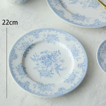 Painted Peony Underglaze Ceramic Dinner Plate English Pastoral Ceramic Steak Pasta Plate Western Tableware Afternoon Tea Dishes