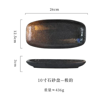 Ceramic sushi plate, barbecue  fish plate, Japanese-style rectangular large flat , commercial hotel tableware