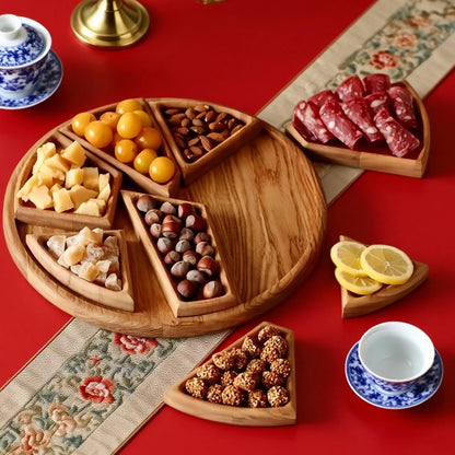 Serving Trays for Party Divided Puzzle Serving Tray for Food Wooden Platter Charcuterie Board for Vegetable Fruit Dessert Snack