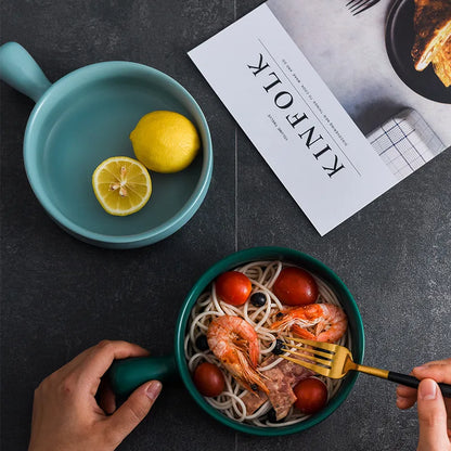 Nordic Ceramic Instant Noodle Bowl With Handle Macaron Fruit Bowl Soup Bowl Home Simple Ceramic Rice Bowl