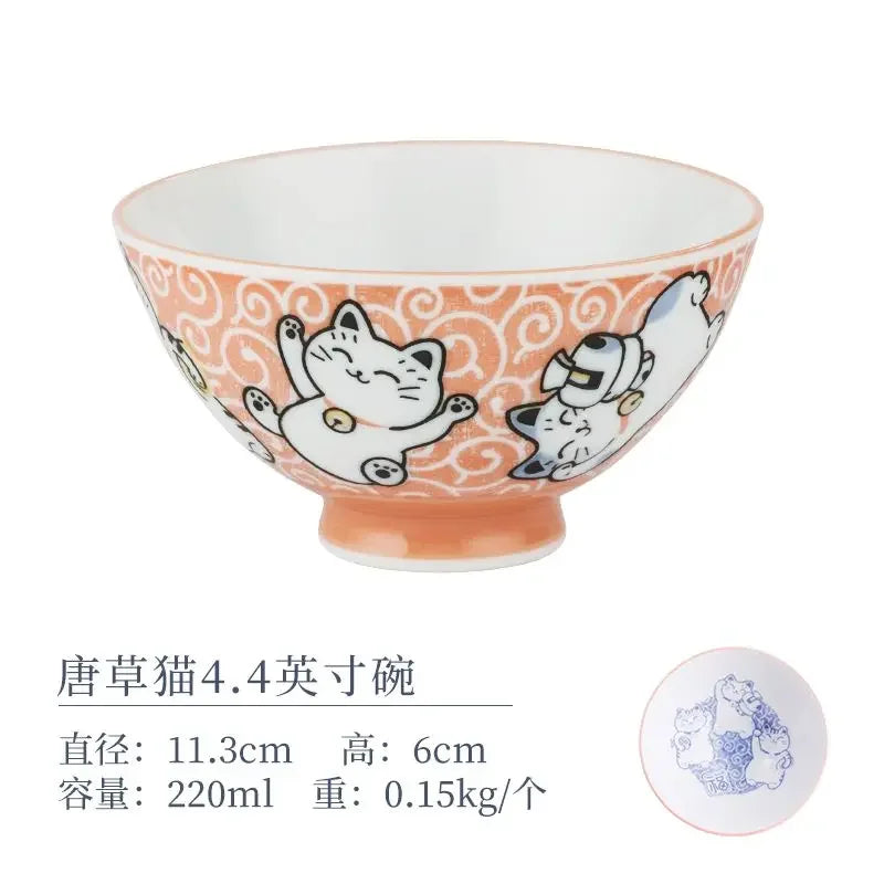 Cartoon Ceramic Japanese Bowl, Cute Seasoning Kitchen Tableware,Soup Rice Bowls, Instant Noodle Bowls, Underglaze Colored Plates