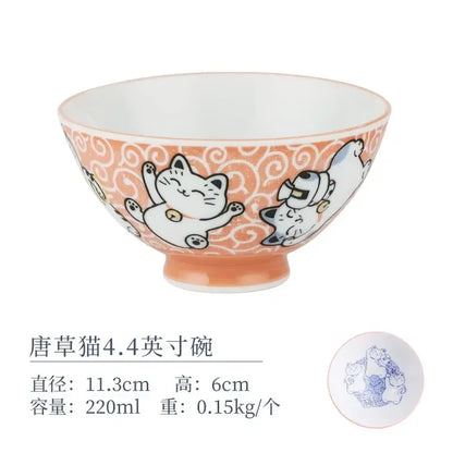 Cartoon Ceramic Japanese Bowl, Cute Seasoning Kitchen Tableware,Soup Rice Bowls, Instant Noodle Bowls, Underglaze Colored Plates