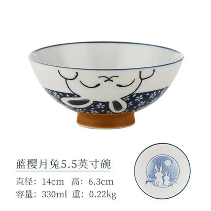 Cartoon Ceramic Japanese Bowl, Cute Seasoning Kitchen Tableware,Soup Rice Bowls, Instant Noodle Bowls, Underglaze Colored Plates