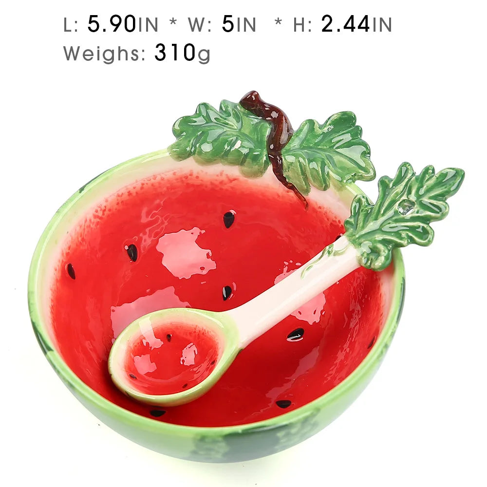 Ceramic Strawberry Bowl with Spoon Creative Fruit Shape Dessert Pudding Salad Bowl Ice Cream Cup Ceramic Spice Dishes Tableware