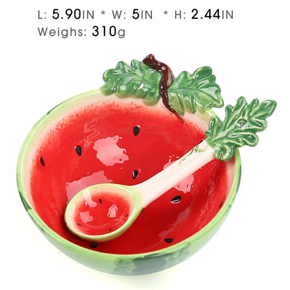 Ceramic Strawberry Bowl with Spoon Creative Fruit Shape Dessert Pudding Salad Bowl Ice Cream Cup Ceramic Spice Dishes Tableware