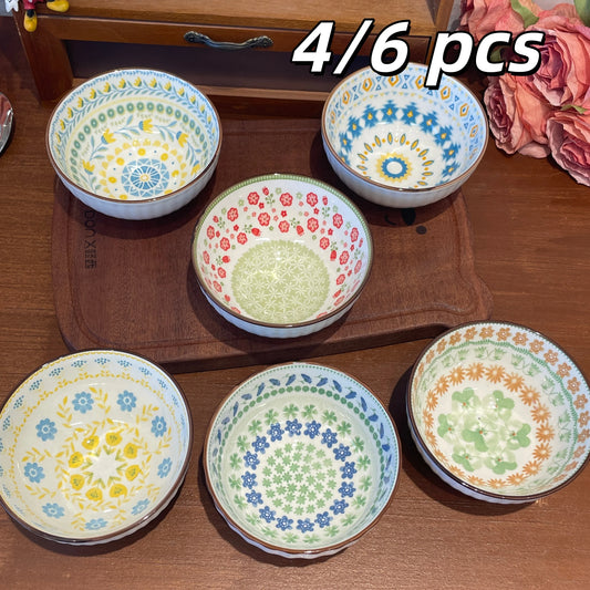 4/6 Pcs Bohemian Ceramic Bowls Set Multi-purpose for Salad Pasta Dessert Rice Soup Fruit Dishwasher Microwave Safe